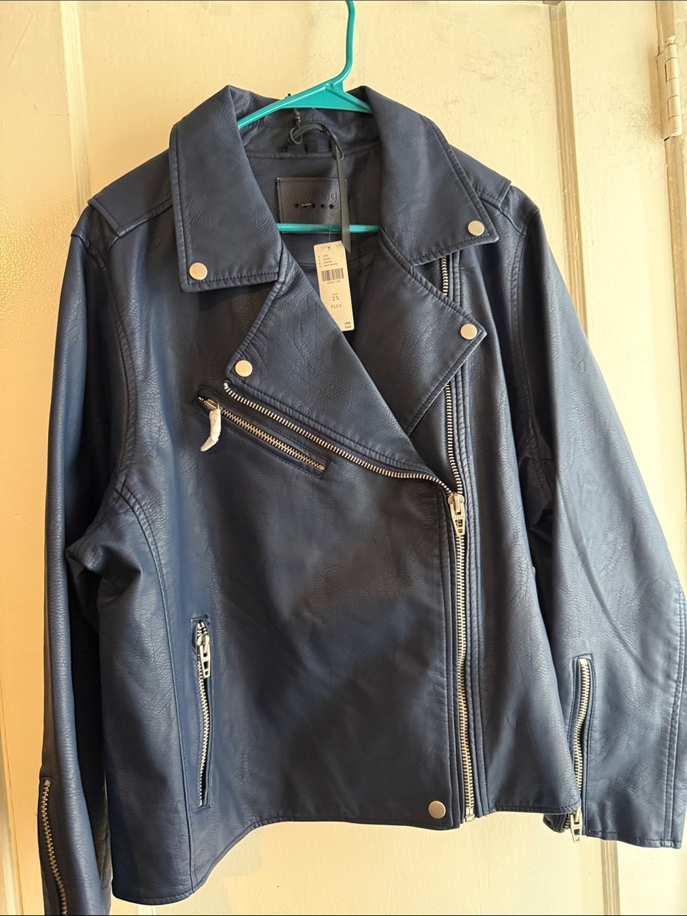 Anthropologie Navy Faux Leather Asymmetrical Moto Jacket